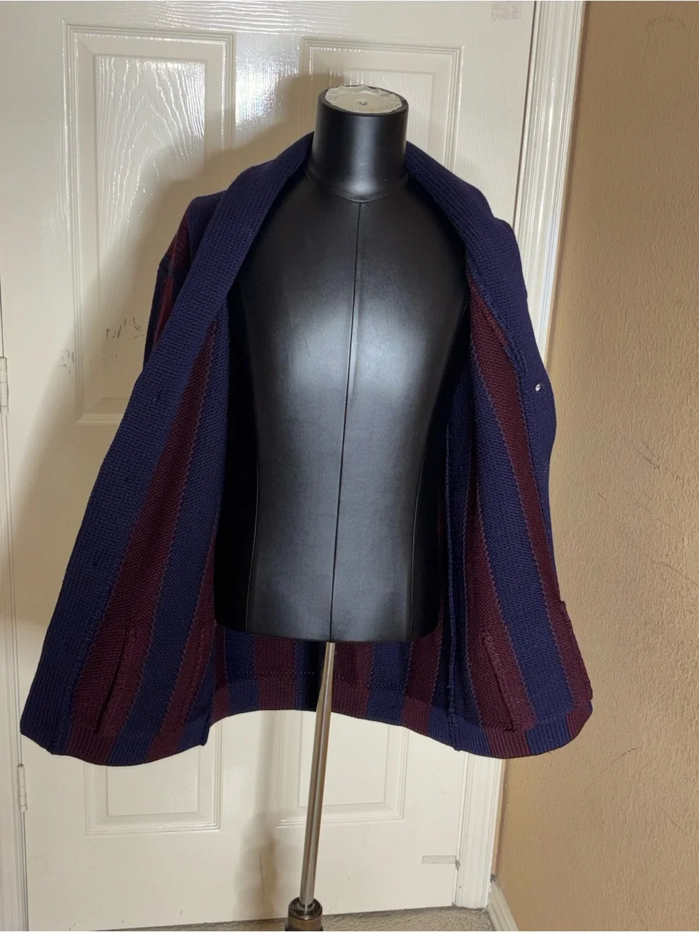 POLO RALPH LAUREN Stripe Shawlcollar Sweater Cardigan Mens Wool Crest Patch Sz L